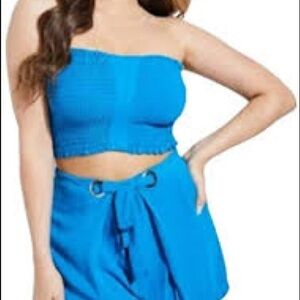 Guess smocked blue tube top small NWT